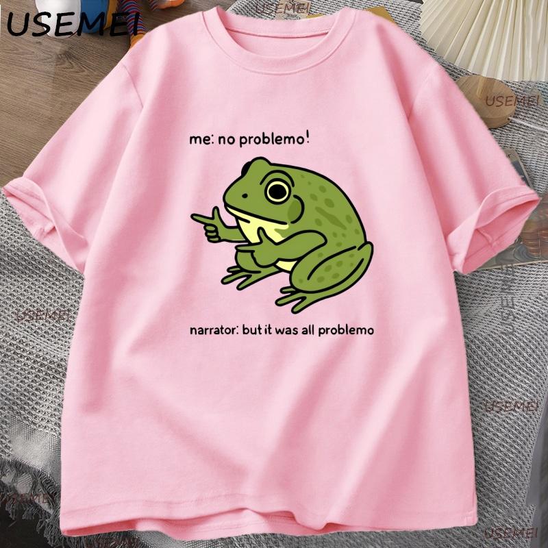 Смешная лягушка Me No Problemo Футболка Графические футболки Повседневная Хлопок Короткий рукав Мужская Дизайнерская одежда Уличная мода