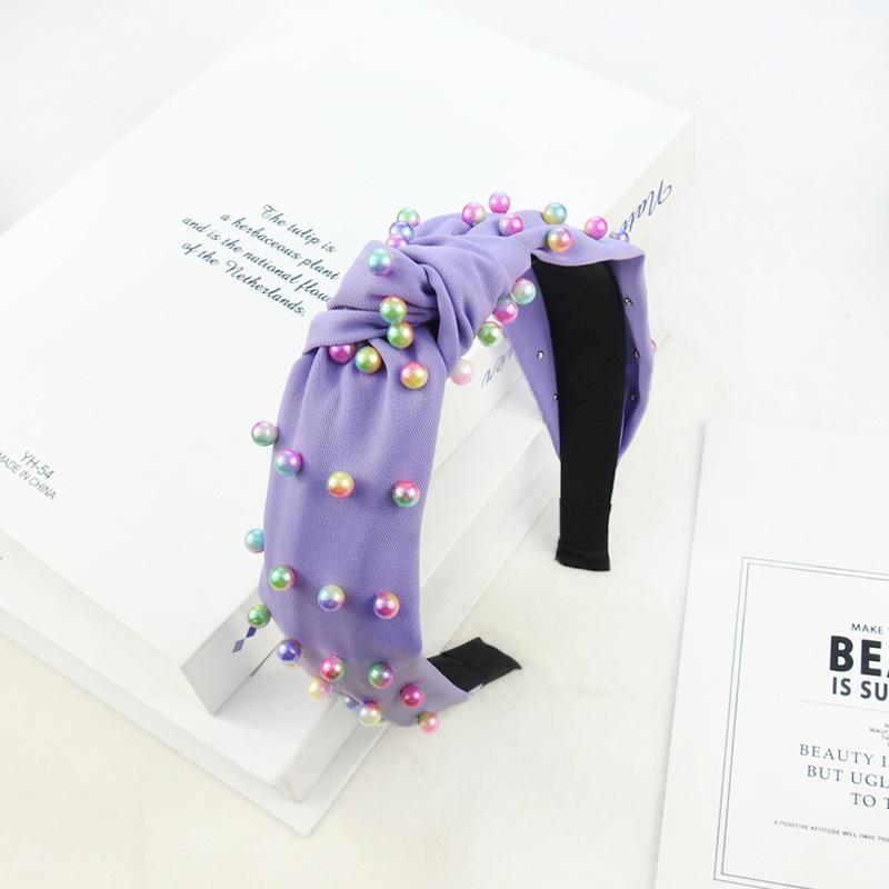 Весна и лето цветной жемчужный узел давление повязка на голову мода уличный снимок широкий край девушка тренд повязка на голову