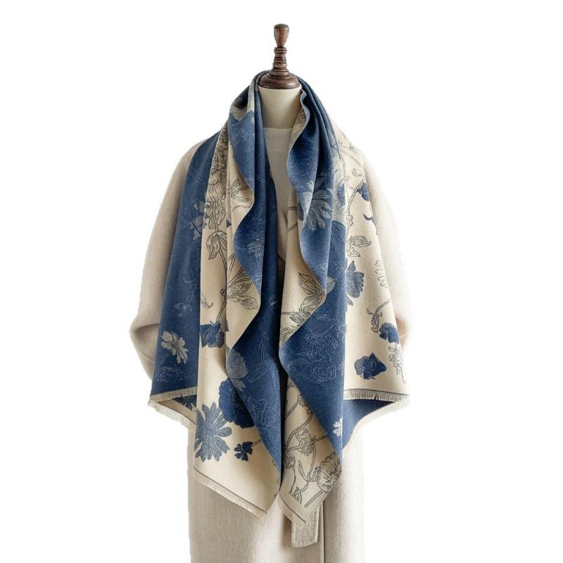 Scarf Women's Winter Thickened Warm Printing Imitation Cashmere Student Scarf Double-sided Fashion Air Conditioner Shawl Outside