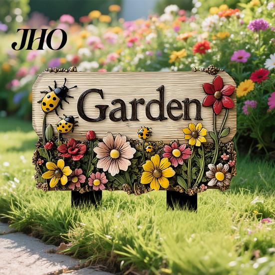 3D Effect Garden Sign Floral with Stake, Farmhouse Sign, Colorful Flowers Yard Outdoor Decoration Art Rustic Welcome for Home Pathway Planter