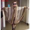 Winter Fashion Stars Printed Poncho Batwing Sleeves Overcoat Warm Women Out Streetwear Faux Rabbit Fur Collar Big Pendulum Capes