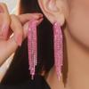 Fashion Rose Long Tassel Earrings Temperament Luxury Sparkling Rhinestone Earrings Women's Earrings 1 Pair