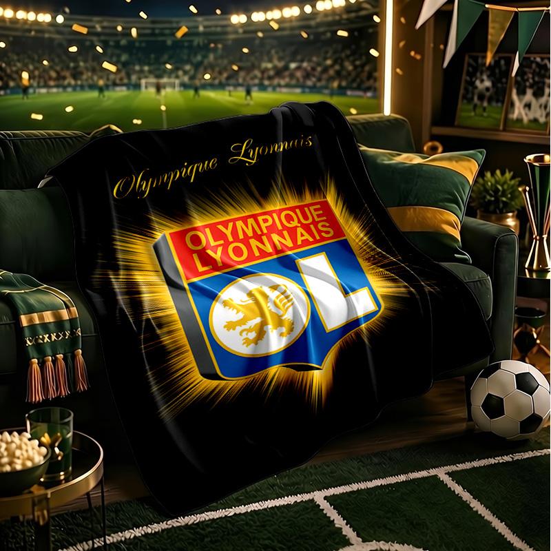 Lyonnais Football Crest Blanket Lightweight Ideal Bedding Blanket Perfect for Travel, Camping, Living Rooms, Offices, Sofas, Fan Christmas gift