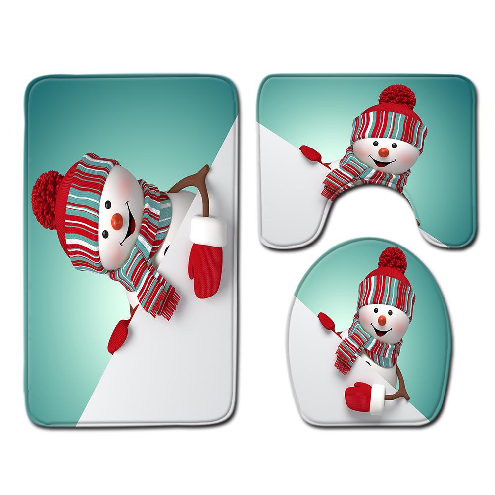 Рождественский коврик для ванной, туалетный трехпредметный набор