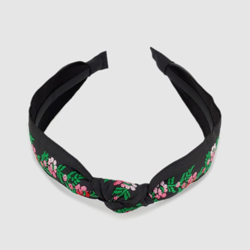 LALA Зеленая повязка для волос с вышивкой в виде цветов и узлом