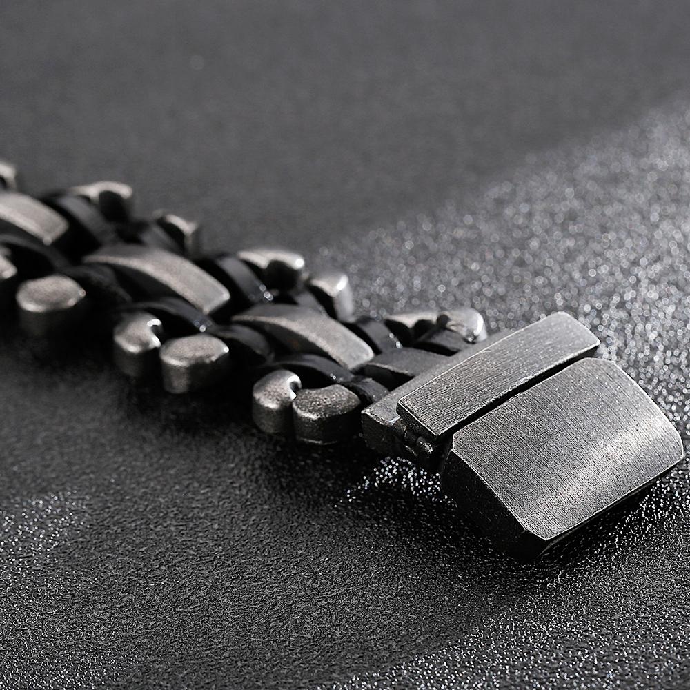 Мужской кожаный браслет Готический 30 мм шириной Цепочный браслет с пряжкой ремня Хип-хоп Браслет из нержавеющей стали Регулируемый браслет-манжета
