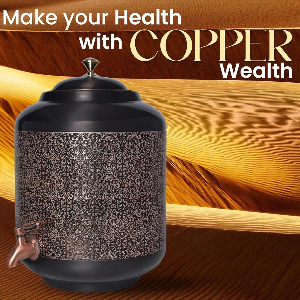 Медный молоток, резной диспенсер для воды, матка, сосуды, горшок, контейнер с краном из нержавеющей стали, 11 литров, аюрведические преимущества для здоровья, йога, медь