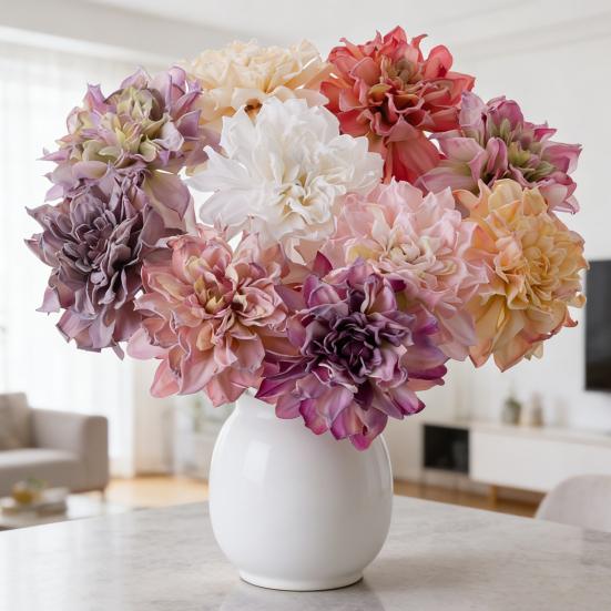 6 шт. Искусственные Цветы Георгины 11" Букет из Искусственного Шелка с Стеблем для Свадебных Букетов Домашний Офис Центральная Часть Стола Цветочные Композиции