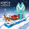 929PCS Christmas Reindeer Sleigh Car Winter Snow House Building Blocks Assemble Bricks Desktop Decoration Kids DIY Toys Gifts