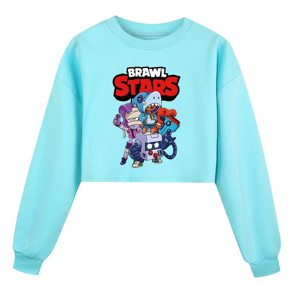 4093 Детская толстовка для девочек с принтом Brawl Stars, повседневная, с длинным рукавом, укороченная