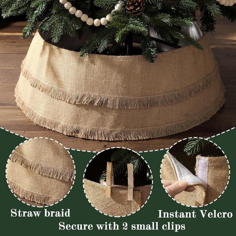 Christmas Tree Skirt Burlap Collar Adjustable Clips Holiday Decor