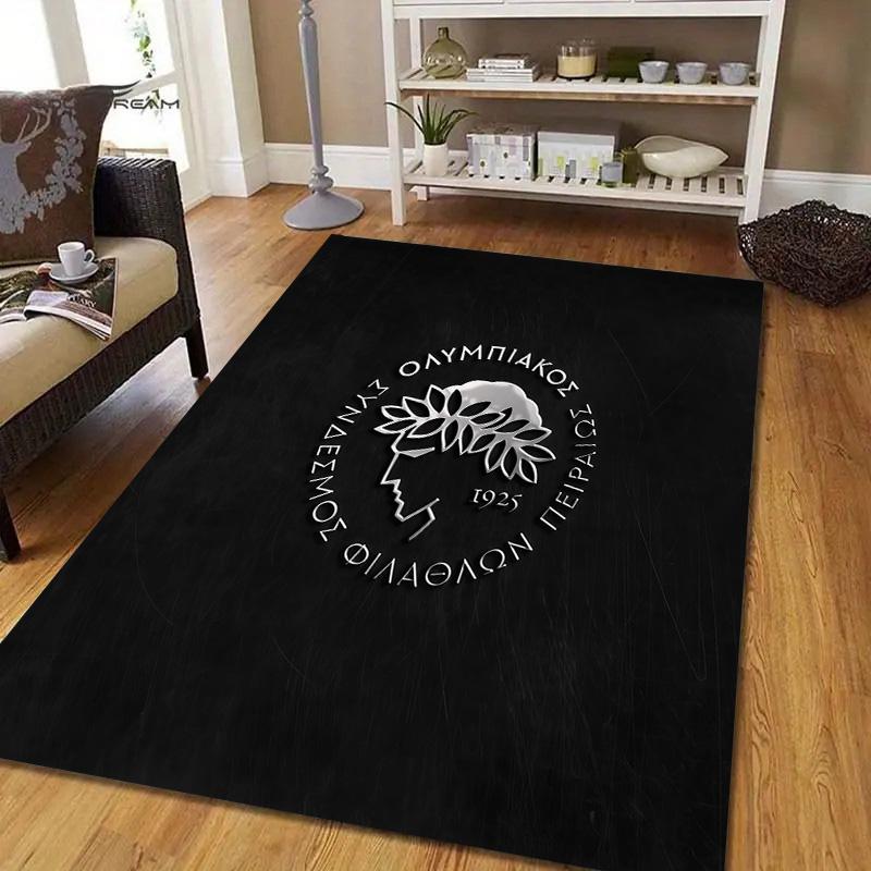 Olympiacos F.C Flannel Pattern Square Carpet,Area Rug,Carpet Rug for Living Room Bedroom Sofa Playroom Decor,Non-slip Floor Mat