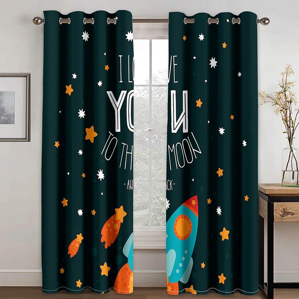 Детские мультяшные космические шторы «Галактика-ракета» для маленьких мальчиков, детская спальня, космонавт, планета, звездное искусство, игровая комната с принтом
