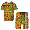 Summer Men's Sportswear With AfricanEthnic Style 3D Printed T-shirt Shorts Set Casual Short Sleeve Round Neck T-shirt 2 Piece Sets
