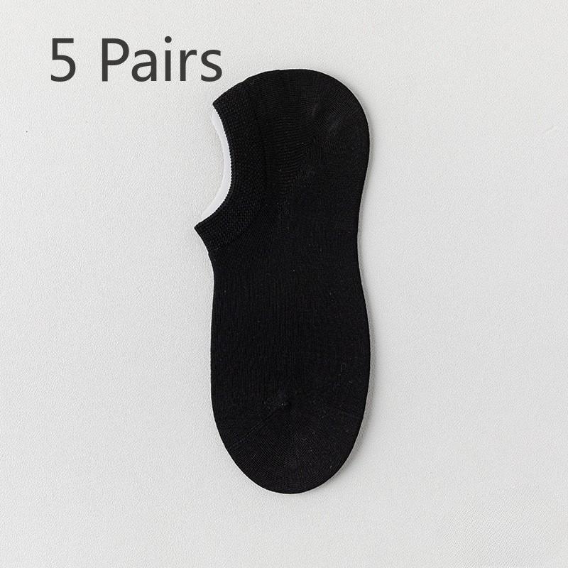 5 Pairs Boat Socks Men's Shallow Mouth Invisible Socks Spring and Summer Mesh Breathable Sweat Anti-odour Boneless Cotton Socks