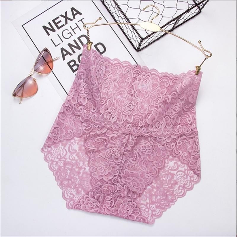 1Pc Fashion Women High Waist Plus Size Panties Lace Mesh Floral Transparent Briefs Underwear Solid Seamless Underpants Lingerie