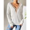 Women's Autumn and Winter Lace V-neck Patchwork Color Pullover Casual Sweater