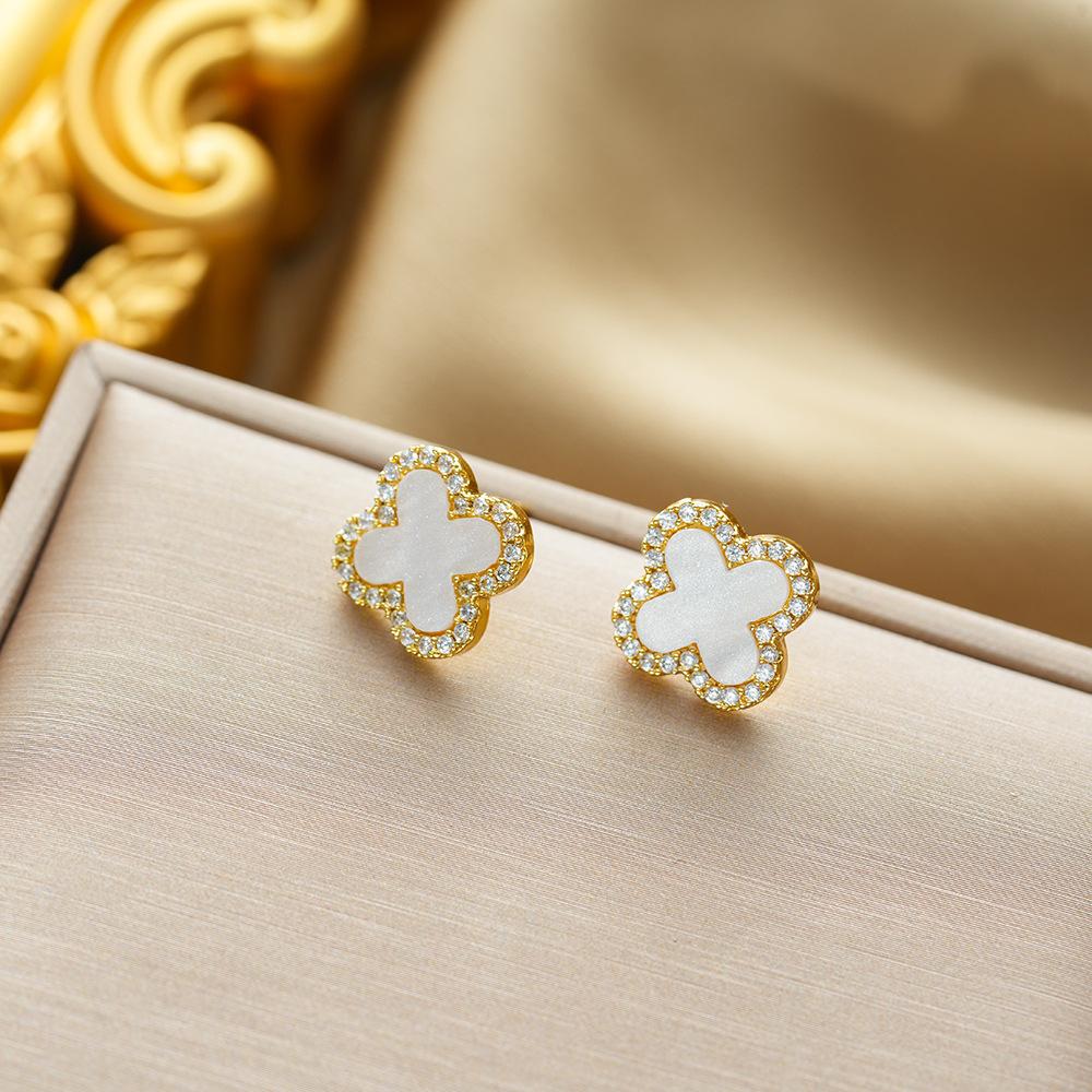 Necklace Without Fading Four-leaf Clover Micro-intact Zircon Fashionable Double-sided Versatile High-end Women