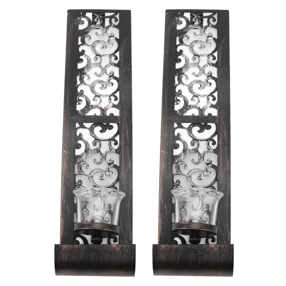2pcs Balck Wall Candle Holder Iron Iron Wall Art Decorations Elegant Wall Candle Sconce for Office