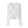 Spring New Women's Clothing Ins Style Lace High Waist Casual Trousers + V Neck Long Sleeves Lace Lace Cardigan Top