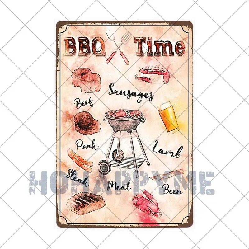 Barbecue Food Hot Dog BBQ Signs Retro Metal Plaque Cafe Bar Pub Signboard Wall Decorative Posters Plate Home Decor 20X30CM