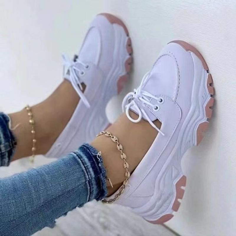 Women's Lace-up Flat Casual Sneakers Round Toe Thick Heel Autumn Sneakers Fashion Casual Platform Non-slip Shoes Plus Size 43
