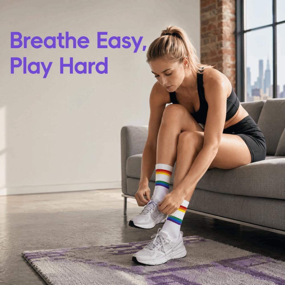 2PCS Rainbow Stripe Striped Socks Breathable Mesh Sports Running Socks Running Socks Tennis