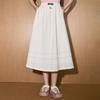 Coolhut2025 Summer Layered Elastic Waist Mid-Length Solid Color A-Line White Skirt Loose Casual