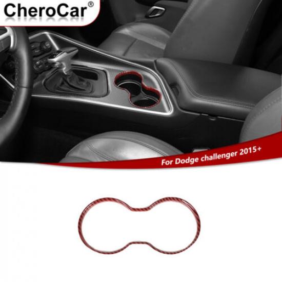 Interior Front Cup Holder Trim Cover for Dodge Challenger 15+ Red Carbon Grain