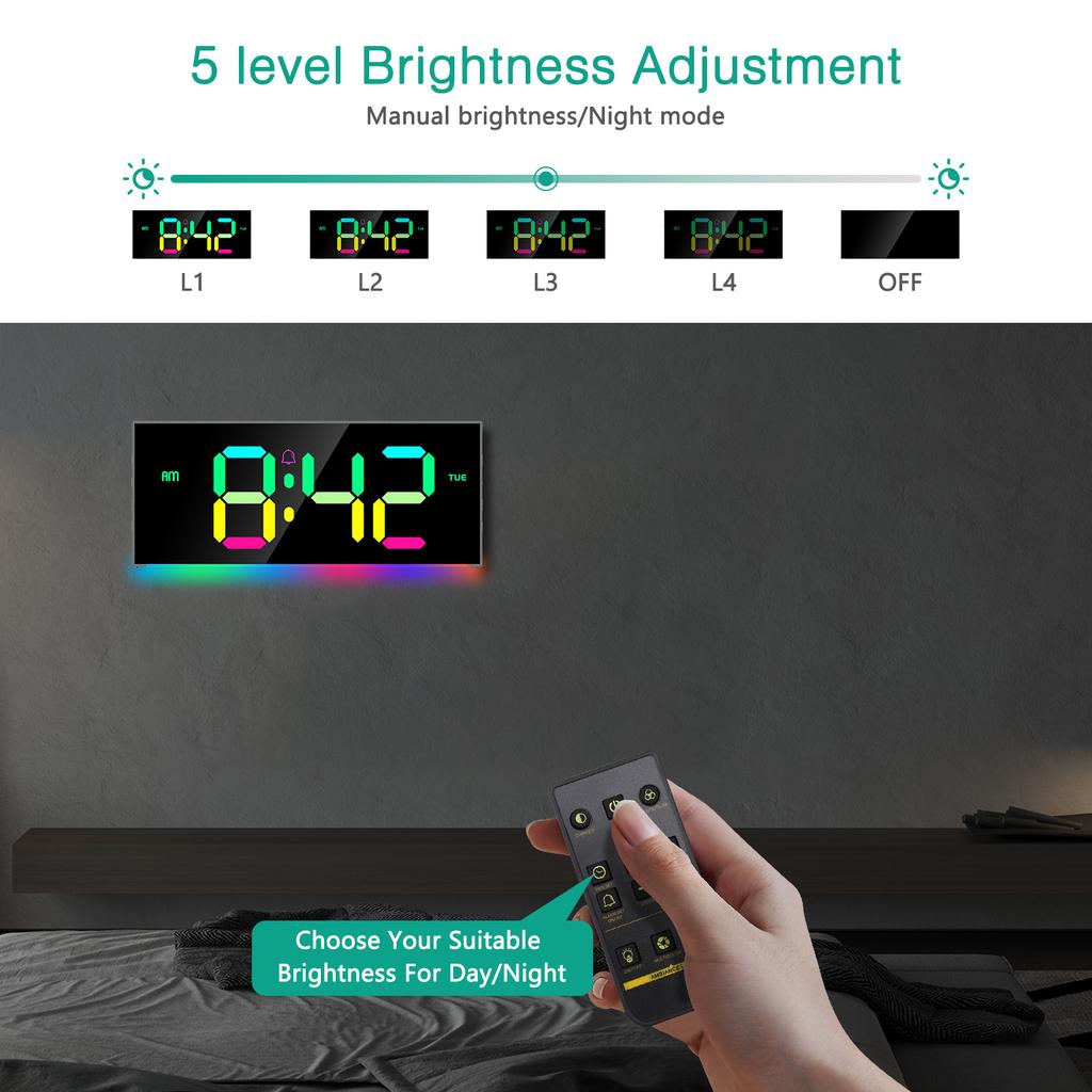 Цифровые настенные часы ORIA с 12-дюймовым большим дисплеем RGB, цветной будильник с дистанционным управлением для гостиной, спортзала