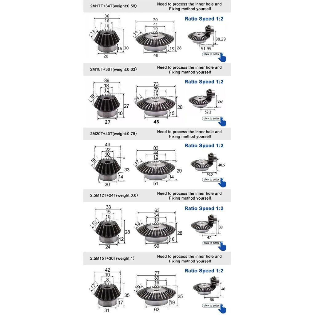 1Pair 1:2 Bevel Gear 1M15Teeth+30Teeth Inner Hole 6mm 90 Degree Drive Commutation Steel Gears Steel Gears Screw M5