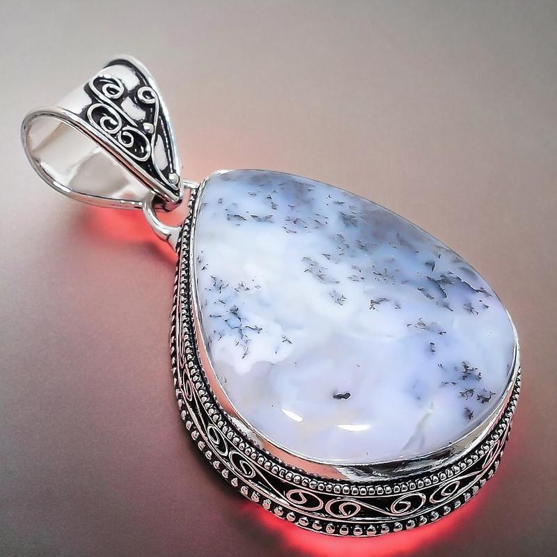 Dendrite Opal Gemstone Handmade 925 Sterling Silver Jewelry Pendant 2.17" AH-847