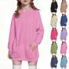 Children's Fashion Solid Color Long Sleeved Hooded Sweatshirt Girls' Mid Length Hoodie Top