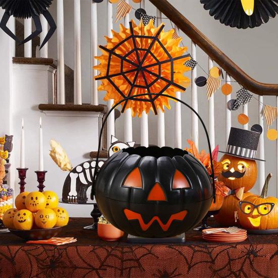 Scary Halloween Candy Bucket Detachable Pumpkin Kettle Box for Trick or Treat Spacious Eye-catching Decoration