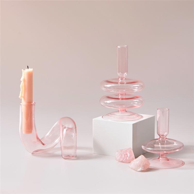 Pink Glass Candle Holder Taper Candlesticks Holder Wedding Table Centerpieces Nordic Home Decoration Wedding Decoration