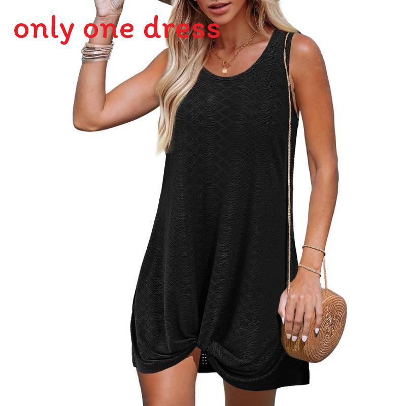 Polyester Splicing Aline Mini Dress With Twist Knot For Summer Beach Vacation Wear