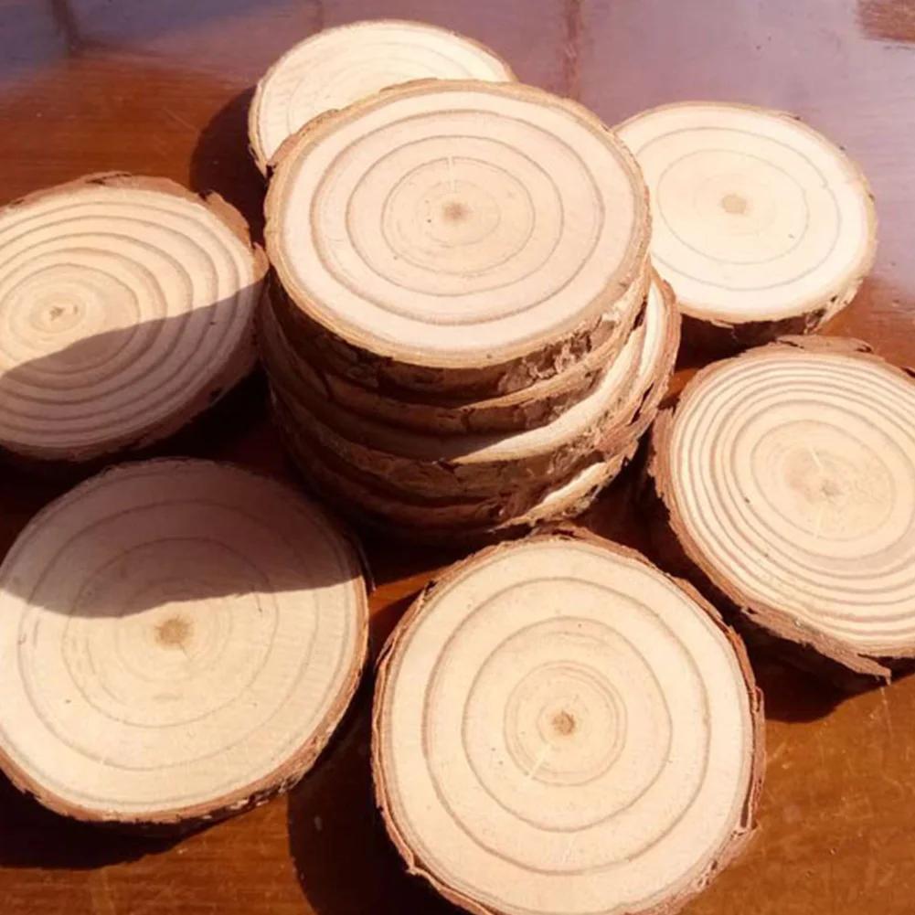7/9/10/12cm Natural Pine Round Unfinished Wood Slices Circles With Tree Bark Log Discs DIY Crafts Wedding Party Painting Coaster