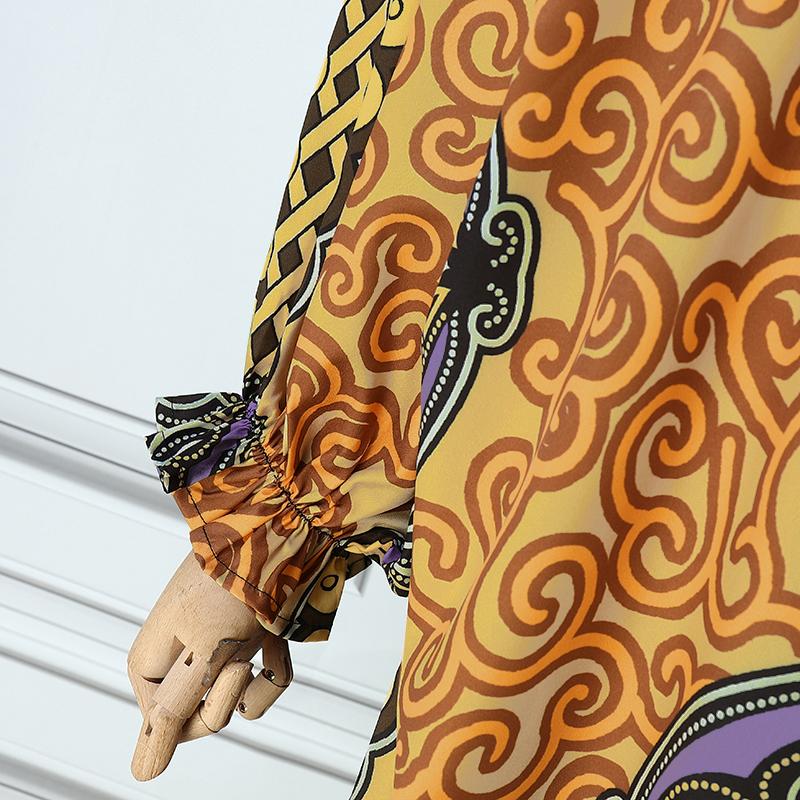 Женские платья большого размера с длинным рукавом и принтом на лацканах