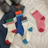 Spring and Summer Collection: Patchwork Color-blocking Striped Pile Socks, Cotton Socks for Women, Sweet and Girlish Mid-calf Socks, School Style