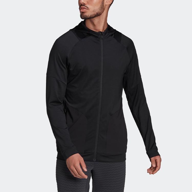 Adidas Solid Color Sports Fitness Hooded Jacket Men Outerwear Black HC4214