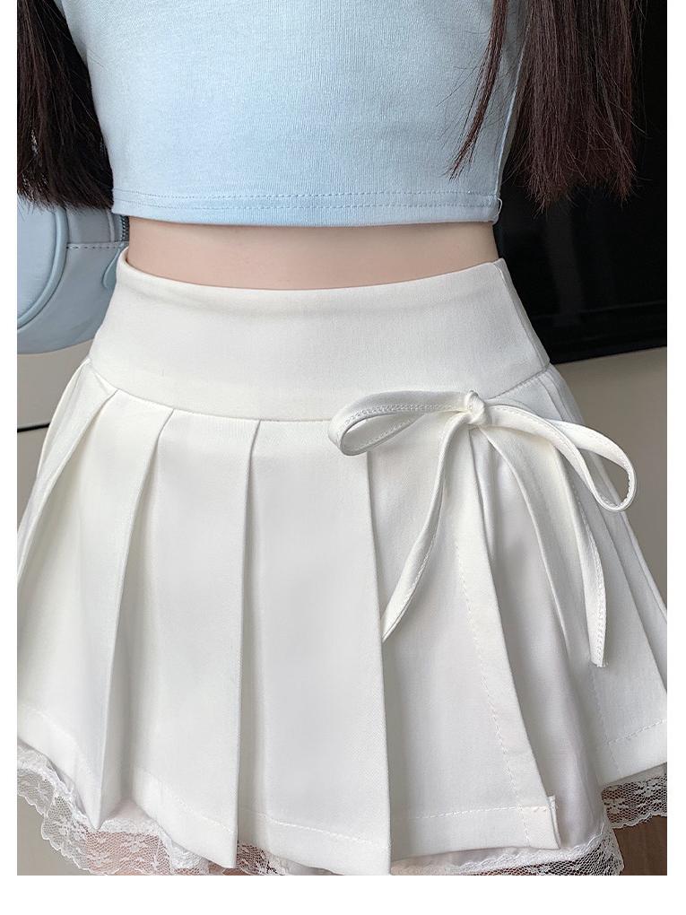 Pure Desire Pleated Lace-Trim A-line Mini Skirt - Women's Autumn Niche Style
