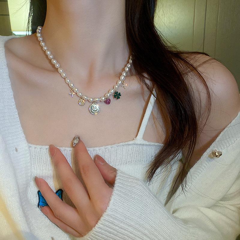 Korean temperament love butterfly pearl fringed necklace fashion collarbone chain versatile item decoration