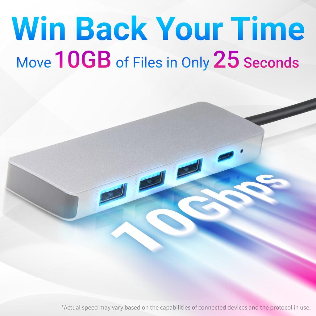 Amazon Basics USB 3.2/3.1 Gen 2 Hub Dock, 10Gbps, USB-C To 1x USB-C / 3x USB-A, Compatible with Windows/Mac, Silver and Black