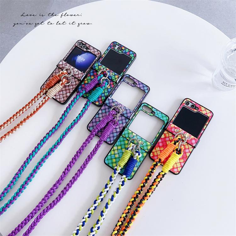 Подходит для Samsung ZFlip5 painted rhombus crossbody braided rope zflip3/4 складной всесторонний чехол защитная крышка импортная торговля