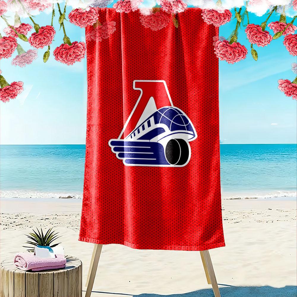 "Red Design with Train and Globe Graphic" Patterned beach towel quick dry perfect for travel outdoor sports jogging the beach and swimming