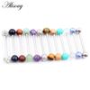 1pc 14G Natural Wood Stone CZ Pearl Ball Stainless Steel Tongue Barbell Piercing Thread Unisex Labret Lip Rings Bar Body Jewelry