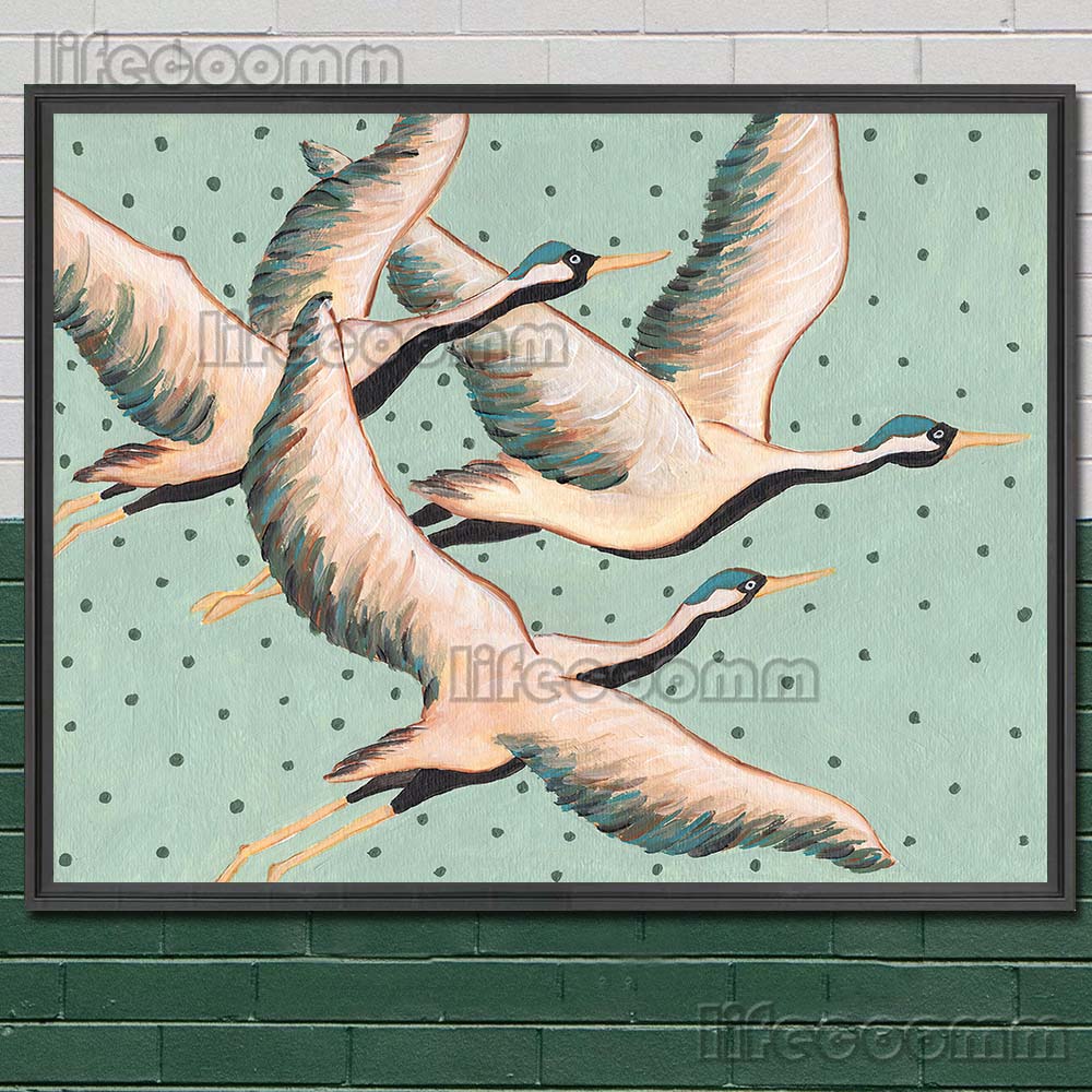 Красный ягуар, журавли и жирафы Современная мода Искусство Печать плакатов Бохо Народное искусство Животные Настенное искусство Холст Картина Украшение дома Без рамки