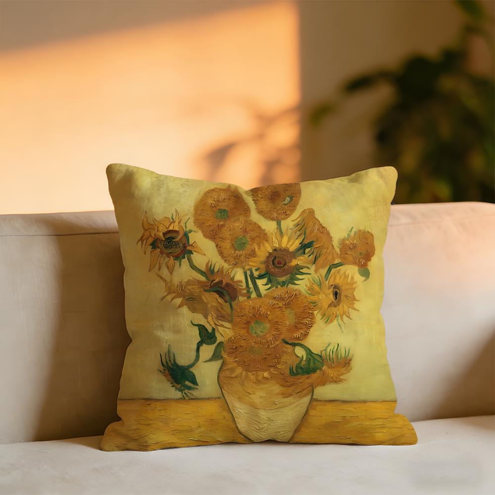 Van Goghs Works Cushion Cover Cozy Velvet Throw PillowSoft Warm Cushion For Sofa Bed