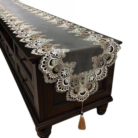 Lace Table Runner with Tassels, Vintage Lace Dining Table Runner, Coffee Table Runners, Waterproof Oil-Proof Exquisite Table Runner for Dining