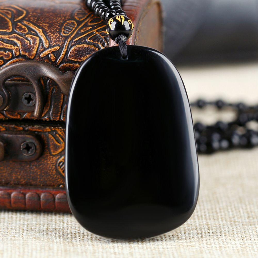 for Men Auspicious Beaded Chain Stone Rope Dragon Totem Pendent Necklace Carved Natural Obsidian